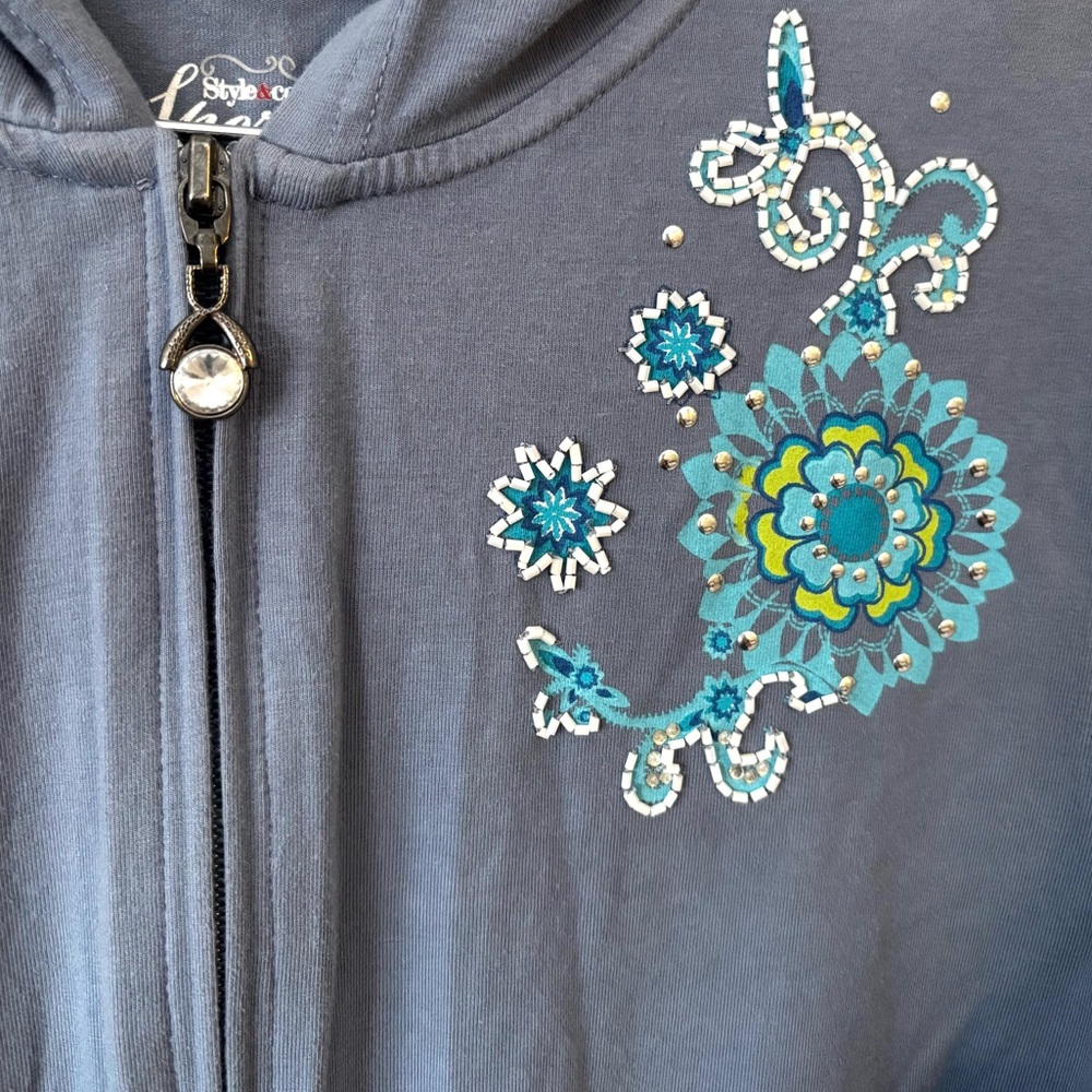 Y2K Style & Co. Embroidered Beaded Hooded Top Size XL - Picture 4 of 6